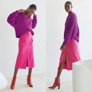 Topshop Pink Utility Midi Skirt Hot Pink